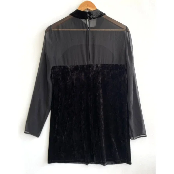 BCBGENERATION Black Velvet & Sheer Illusion Neckline Dress Keyhole Back Size M - Picture 4 of 6